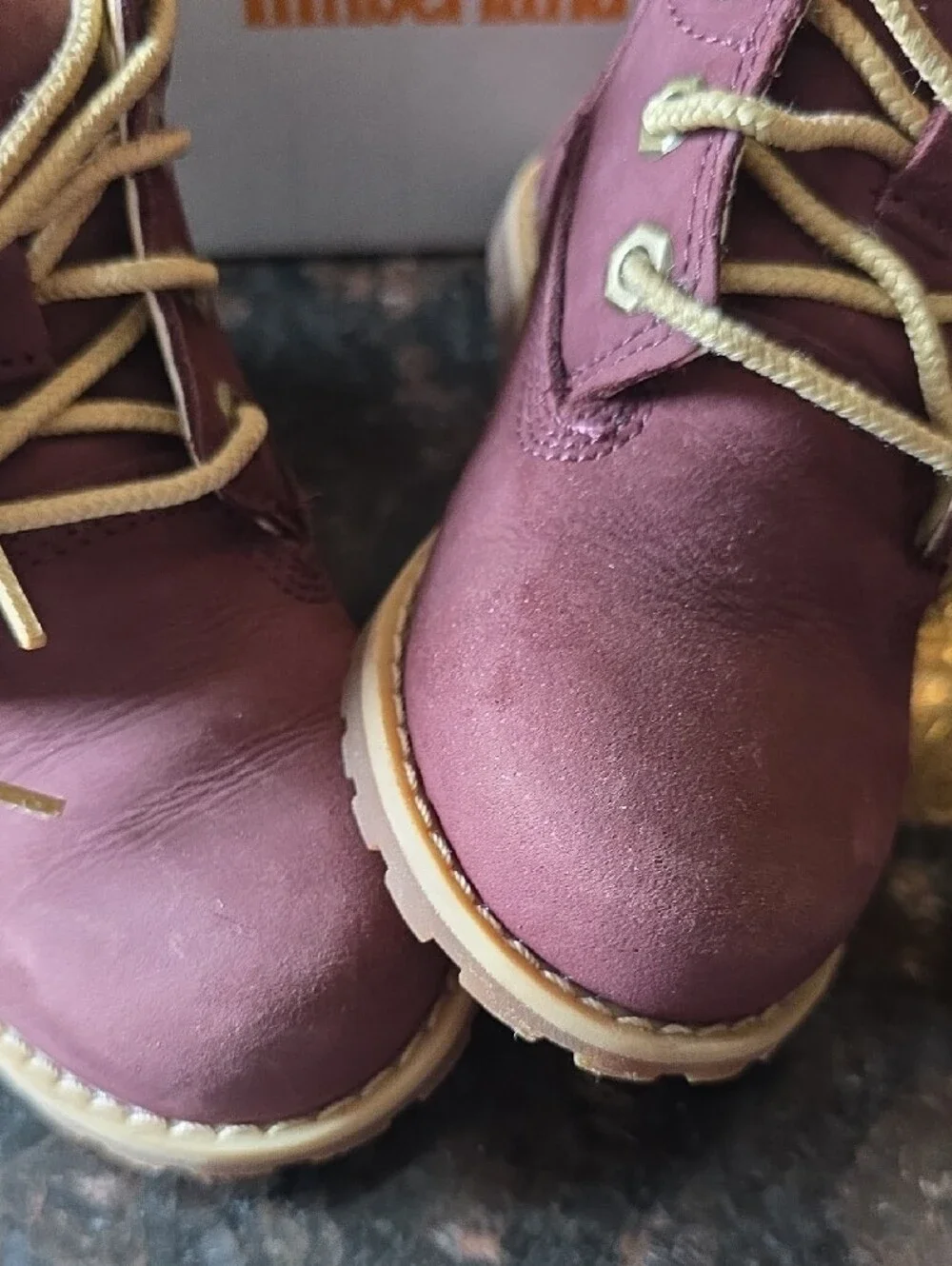 Timberland Kids Plum Nubuck Lace-Up Boots with Cream Accents